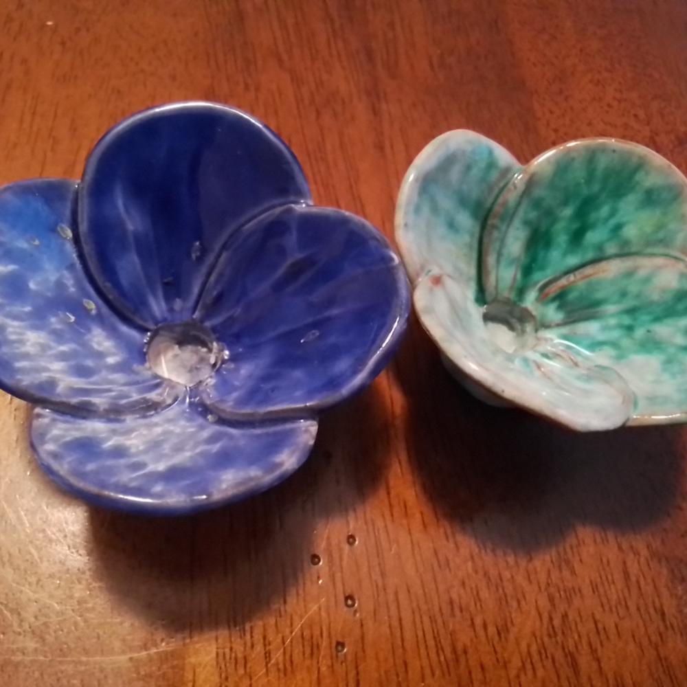 Flower Candle Holders Drip Glaze Ceramic Made In Sweden - Picture 2 of 5
